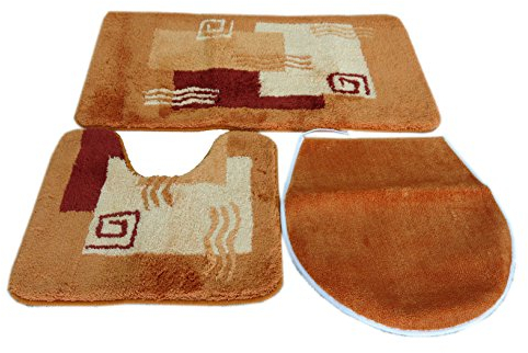 S&S-Shop Badematte Set | Terrakotta | Mailand | 3 teilig | rutschfest | WC-Vorleger 50 x 45 cm | Badvorleger 50 x 90 cm | Klodeckel-Überzug 47 x 50 cm | Badteppich | Teppich | Bad | Badezimmer