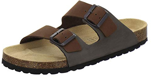AFS-Schuhe, 3100 Bekväma herrsandaler, läder, hemma- och affärssandaler tillverkade i Tyskland, Brun, 43 EU