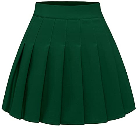 Timormode Falda plisada para mujer, cintura elástica alta, A línea, minifalda de campana, estilo skater, verde, M
