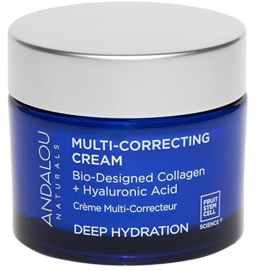 Andalou Naturals Deep Hydration Face Moisturizer Multi-Correcting Cream - Daily Skincare With Hyaluronic Acid, Vegan Collagen, & Fruit Stem Cells - Repair Skin Elasticity & Boost Hydration - 1.7 fl oz