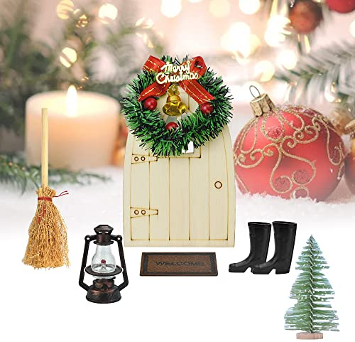 TANCUDER 7 Stück Weihnachten Puppenhaus Set Miniatur Wichtel Set Miniatur Puppenhausmöbel Mini Haus Ornament für Weihnachtshandwerk Puppenhausdekoration