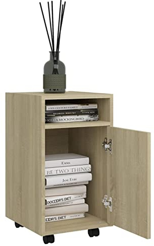 Susany Side Cabinet with Wheels, Multipurpose Storage Cabinet, Bedside Cabinet with Cupboard & Shelf, Nightstand Accent Side Table End Table for Bedroom/Living Room, Sonoma Oak 33x38x60 cm Chipboard