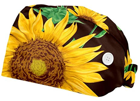 DragonBtu 2er Pack Arbeitsmütze mit Knopf und Schweißband für Damen und Herren, Flamingo, tropische Blumen, Farbe 7, One size