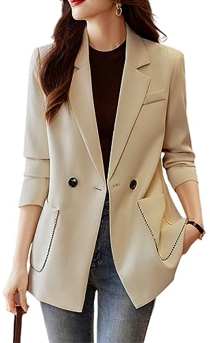 Blazer Damen Elegant,Lässige Damen-Anzugjacke, Langärmelig, Quadratische Tasche, Knopfanzug, Mantel, Braun, Gekerbtes Revers, Stilvoller Blazer-Anzug, Strickjacke, Büro-Arbeitsanzug, Elegantes, S