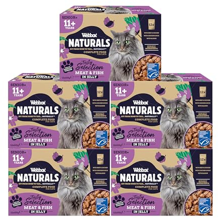 Webbox Naturals Complete Senior (11+) Wet Cat Food, 60 x Meat & Fish in Jelly Variety Pack - Made with Natural Ingredients and No Nasties (60 x 100g Pouches)