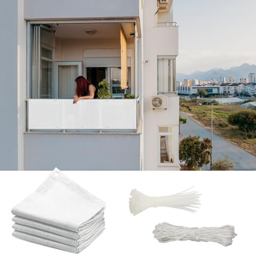GAIFNAG Balkon Sichtschutz Uv-Schutz 95 x 1000 cm Sichtschutz Sichtschutzzaun, Kunststoff Balkonverkleidung HDPE 220G/M², Wind- Und Uv-Schutz für Balkon Garten im Freien, Weiß