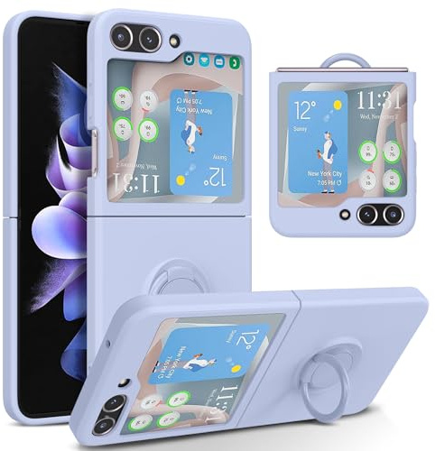 UEEBAI Silikonfodral med ring för Samsung Galaxy Z Flip 6 5G, lätt vikbart smalt fodral stötdämpning smalt skydd med ring 360 graders rotationsstativ skyddande kant – rosa