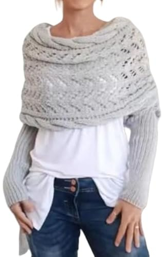 LIUYUYOUGO Cape Damen,Strickschal Mit Zopfmuster Und Ärmeln Winterschal Warm Gestrickt Vielseitig Verwendbar Einfarbig Wickelpullover Elegant Hohl Gehäkelt Schal Umhang Modisch Für Den Herbst Dam