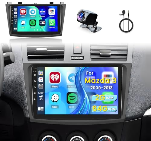 Inefala Autoradio Android 15 per Mazda 3 2009-2013, 2G+64G, Stereo Auto Bluetooth con TouchScreen 9 Pollici Wireless Carplay & Android Auto, GPS/WiFi/USB/RDS/FM Mic Retrocamera