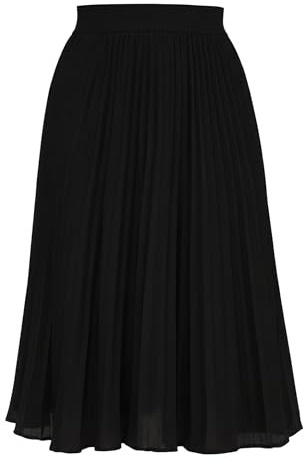 ZENUTA Pleated Skirts for Women,High Elastic Waisted A-Line Midi Length Swing Skirt with Lining,Womens Flowy Business Casual Chiffon Skirt for Work,Office,Party,Spring,Summer,Autumn,Winter(Black,M)