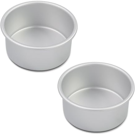 kefyixc 6 Inch Cake Pan Set of 2, Aluminum Round Cake Baking Pans Tins for for Birthday Cake Party Cake, Non-Toxic, Only Handwasher.Silver(6×3 Round Cake Pan, Set of 2)