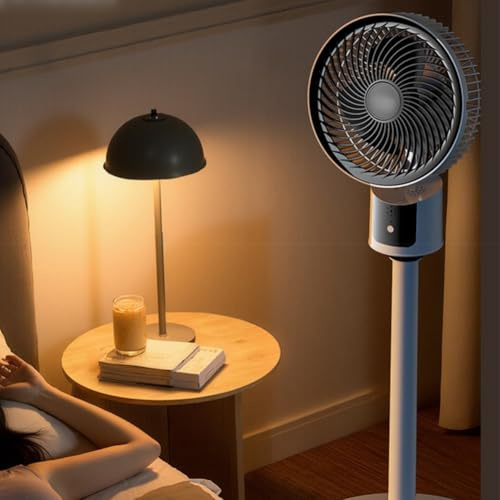 Pedestal Air Circulator, Whisper-Quiet Pedestal Air Circulator Fan, 3 Speed Adjustable Height USB Stand Fan For Home Bedroom(Grey)