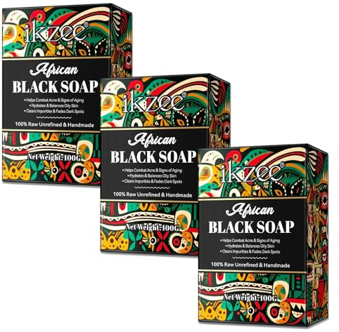P-Beauty 3x Black Soap - Afrikanische Schwarze Seife, Vegan mit Sheabutter, Kokos- & Palmkernöl - Gesichtsseife, Körperseife, Haarseife, Naturseife - gegen Pickel, Akne, Mitesser, Pigmentflecken -100g