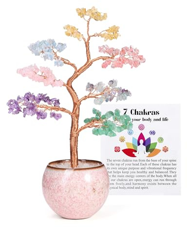 JSDDE 7 Chakra Kristallbaum mit Keramik-Basis Feng Shui Baum Deko Kristall Bonsai Baum Geldbaum Heilsteine Glückbaum Glücksbringer Dekoration für Hause Wohnung Büro Zimmer