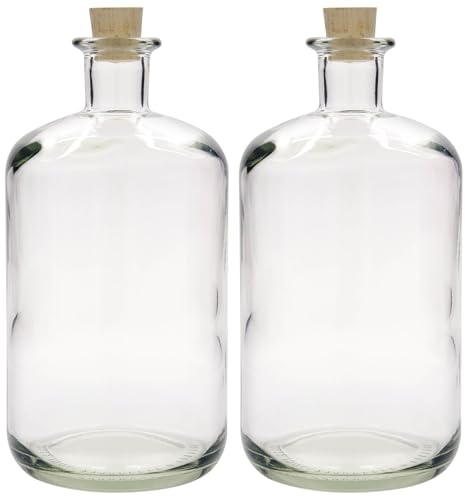 Flaschenland 1.500 ml Apothekerflaschen aus Klarglas im 2er Set mit Naturkorken