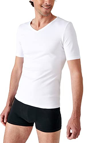 Damart - T-Shirt Col V Maille Classique Thermolactyl, Homme, Blanc, Taille M, Manches Courtes