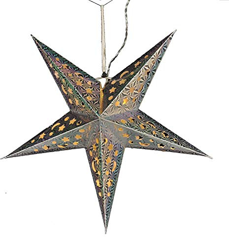 Meinposten Weihnachtsstern Ø 43 cm Papier-Stern LED Weihnachtsbeleuchtung Weihnachtsdeko (Silber)