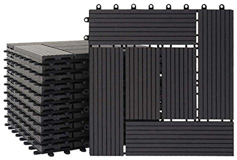 Mendler WPC Bodenfliese Rhone versetzt - Basis anthrazit | Holzoptik Balkon/Terrasse, 11x je 30x30cm = 1qm