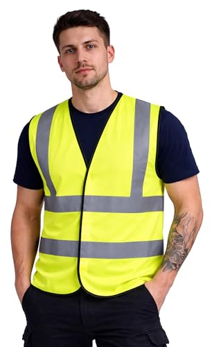 HuntaDeal Hi Viz Vis Vest High Visibility Reflect Workwear Safety Waistcoat, Yellow, XL