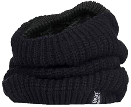 HEAT HOLDERS - Ladies Thick Winter Warm Fleece Lined Chunky Knit Thermal Neck Warmer (One Size, Black (Chunky))