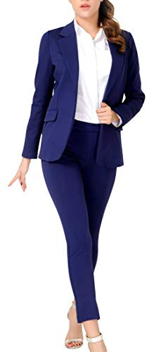 Marycrafts Women’s Two Piece Suits – Business Blazer Pant Suit Set for Work, Professional Outfit, Office Wear, Formal Business Attire 12 Navy