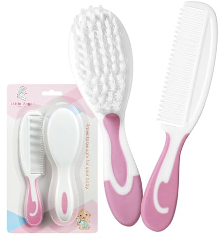 Baby Hair Brush and Comb Sets, New Born Baby Hair Brushes, Perfect Baby Registry Gift for Newborns(Pink)