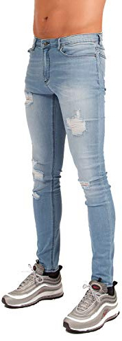 Hardcore Uomo Cotone Premium 5 Tasche Super Skinny Denim Jeans (Havana -Light Wash, 32W)