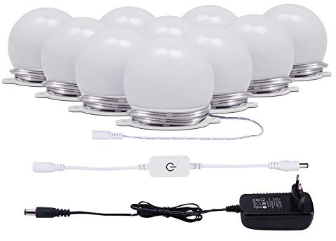 LED Spiegelleuchte Hollywood Stil, AIBOO 10 Schminktisch Dimmbar, Spiegel Schminklicht mit Netzteil, Natürliches Weiß Make Up Licht für Schminkspiegel, Kosmetikspiegel, Spiegel Nicht Inbegriffen