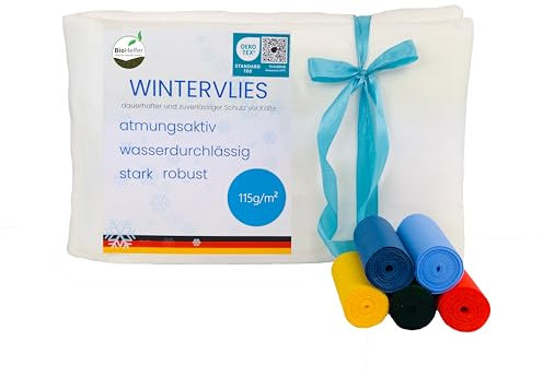 BioHelfer Frostschutzvlies, 115g/m², Kälteschutz für Pflanzen, Wintervlies, inkl. 5 Befestigungsbänder, 1m x 10m, Weiß