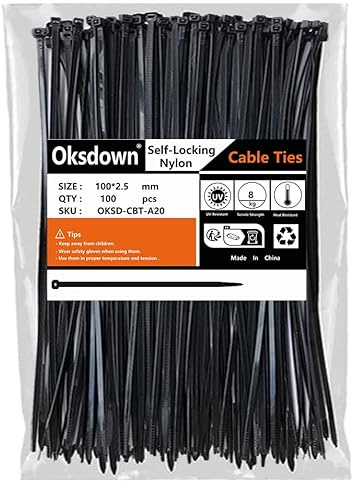 Oksdown 100 Pack Black Plastic Cable Ties 100mm×2.5mm Small Nylon Zip Ties Premium Self Locking 4 inch Mini Tie Wraps