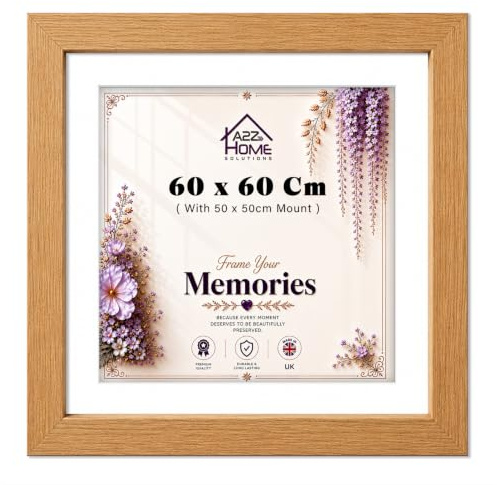 A2Z Home Solutions® Square Photo Frames 60x60cm Frame With Mount Picture Display Size 50x50cm For Wall Hanging Photos Canvas Pictures Home Office Décor (Oak)