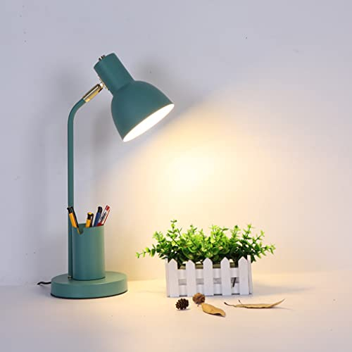 SXYSXYSXY Schreibtischlampe Nordic Modern Kinder Büro Augenschutz Leselampe Mit Stifthalter Verstellbare Metall Tischleuchte Tischlampe Schlafzimmer Nachttischlampe Nachtlampe E27*1,Grün