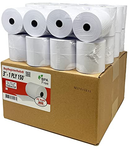 3 x 150' 1-Ply Bond Kitchen Printer Paper Receipt Paper (32 Rolls) Pos Cash Register REQ ribbon erc30/34/38 OR star sp700 from BuyRegisterRolls