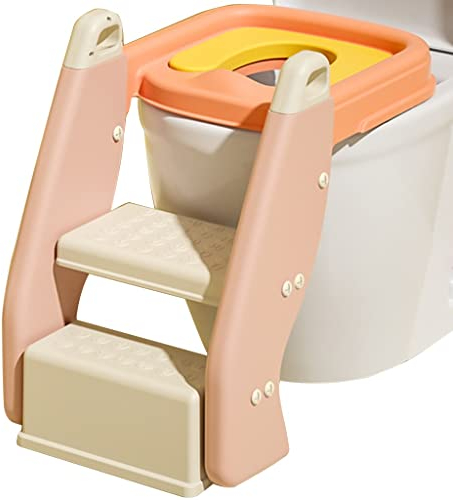 Toilettensitz Mit Treppe Klapptreppentraining Für Jungen Und Mädchen Toilettentrainer, Mehrzweck-Multifunktions-Tritthocker, Belastbar 80kg (Color : Pink, Size : 40 * 35 * 26cm)