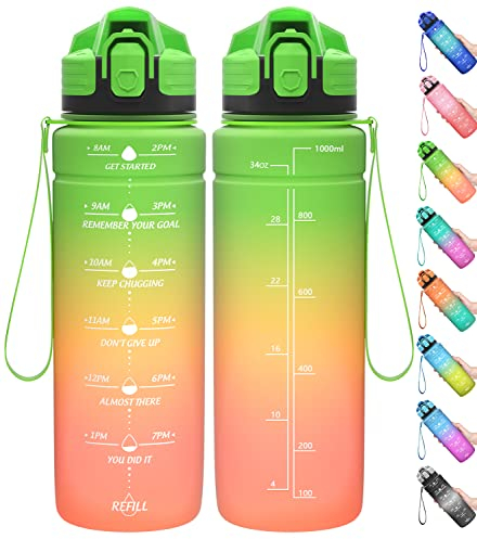 Coolfel Sport Trinkflasche 2l, 1,5l, 1l, 700ml, 500ml Trinkflasche Kinder Auslaufsicher, Motivierende Wasserflasche mit Zeitmarkierung Bpa Frei Tritan Trinkflasche für Mädchen, Junge, Schule, Gym