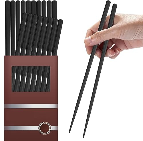 10 Pairs Fiberglass Chopsticks Non-Slip Tips, Dishwasher Safe & Reusable Japanese Korean Chopsticks for Sushi Ramen, 9.63 inch/24.5cm Chop Sticks for Family Restaurant - Black