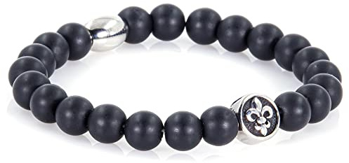 Bracciale onice bracciale perle braccialetto nero opaco giglio fiorentino argento 8 mm in acciaio inossidabile