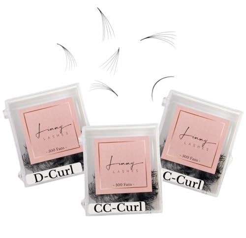 Fertige 5D Volumen Wimpern Fächer (500 Stk) D-Curl | CC-Curl | C-Curl | Längen 8-13mm handgefertigt vorgefächert (D-Curl, 9mm)