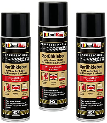 Isolbau Sprühkleber 3 x 500 ml - Extra starker Kleber für Heimwerk & Industrie - Klebe-Spray für Schaumstoff, Holz, Stoff, Leder, Filz uvm