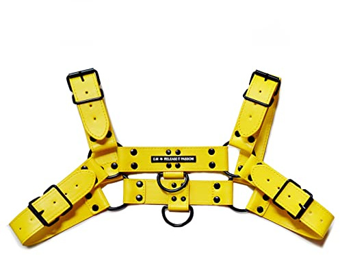 YOPADO Herren PU Leder Harness Männer Brust Geschirre Einstellbar Körper Reizvolle Bondage Body Brust Fetisch Erotik Dessous Sexy Kleidung SM Fesseln Sklave Clubwear(One Size, Yellow)