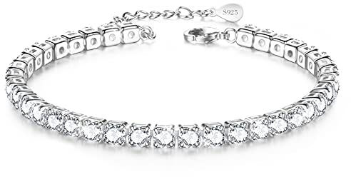 JDGEMSTONE Sterling Silber 925 Tennis Fußkettchen für Frauen - 5A Zirkonia, Geburtstagsgeschenk für Mädchen, in Silber und Gold, 6.5-10.5 Zoll