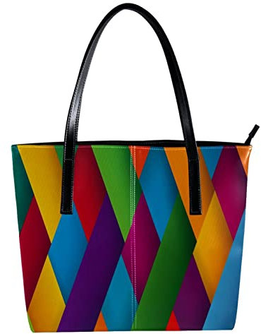 Kreuz-Streifenmuster, Grün, Gelb, Lila, Rot, Blau, Schultertasche, leicht, lässig, Schultasche, Lehrertasche, Handtasche, Geldbörse, Mehrfarbig