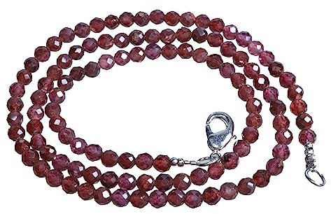 Lebensquelle Plus Edelstein Kette 2 mm facettiert mit 925 Silberverschluss | Halskette aus Naturstein – handgefertigt, filigran & elegant | Kristall Schmuck (Granat)