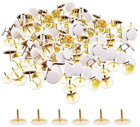 UMCHU 400 Stück 8,6 mm Reißzwecken,Reißnagel,Polsternägel,Goldkörper mit weißer Kappe für Wandkarten, Fotos,Schwarzes Brett, Pinnwand, Kork Boards,Büro oder DIY