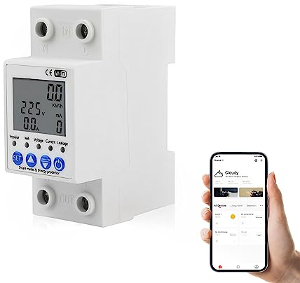 Diymore Smart Meter Energy Monitor Single Phase Electric Meter, KWh Meter,63A 00-265V WiFi DIN-Rail Electricity Circuit Breaker,Consumption Monitor with Smart Life/Tuya App
