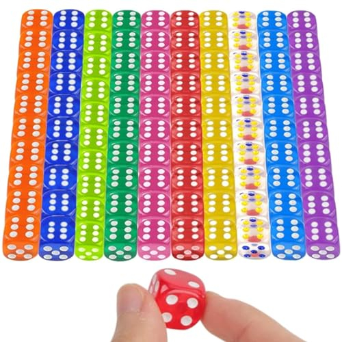 100 Stück Würfel Set, Bunte Würfel Transparent, Spielwürfel Bunt, Würfelspiele Tischspiele Dice, Sechsseitiger Würfel, 12mm Bunt Wurfel Set für Spiel Party, Tischspiele, Kasino, Tischkartenspiele