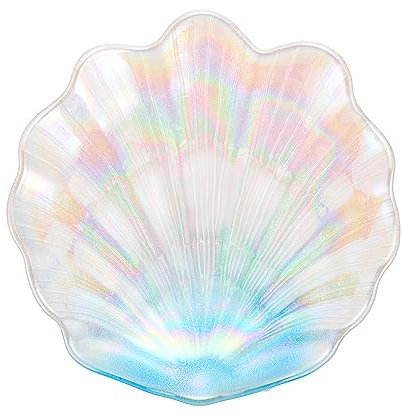 TOPPERFUN Blaues Muschelschalen Schmucktablett aus Glas, 19cm, 1 Stück
