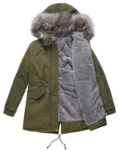 CUTTE Dicke Damen Jagdjacke Winter-Fleece-Mäntel Kapuzenmantel für Kaltes Wetter Mittellange Pufferjacke Mäntel,Green,M