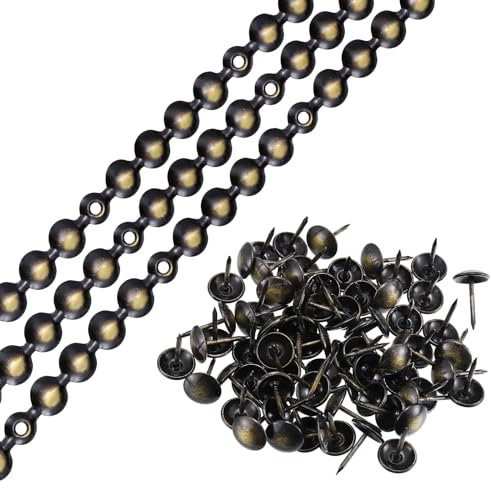 QUARKZMAN 3Pcs Bandes de Clous de Tapissier, 1 Mètre de Finition Brillante pour Décoration de Canapé, Tête de Lit, Chaise et Meubles avec Clous de Tapissier (11mm Noir-Or)