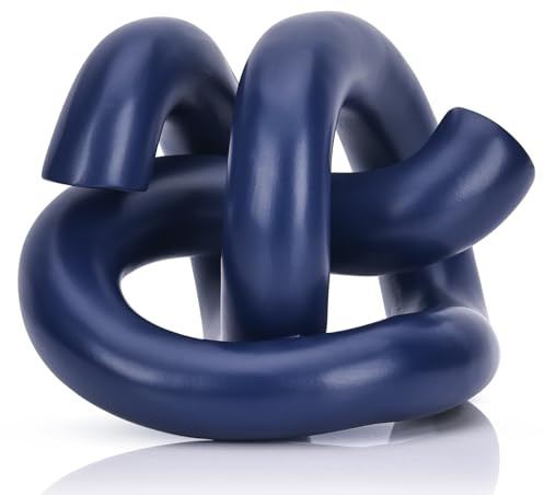 Funky Abstract Blue Knot Knick Knacks - Navy Blue Accent Decor for Coffee Table & TV Stand, Modern Geometric Sculpture Scandinavian Minimalist Home Statue Decorative Objects Entryway Bookcase Book